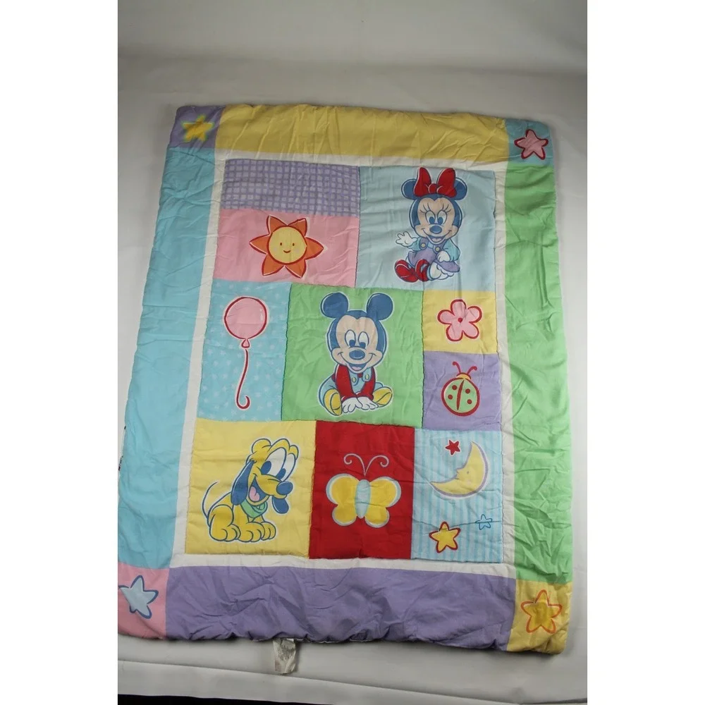 Disney Baby Mickey Mouse Pluto Minnie Mouse Vtg Crib Baby Blanket Multi Color